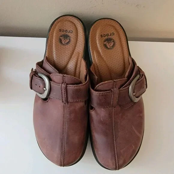 CROCS | Shoes | Crocs Brown Leather Adjustable Strap Clogs  display picture 1